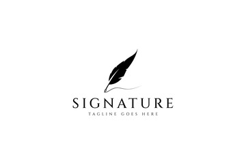 feather pen signature logo illustration vector design template - obrazy, fototapety, plakaty