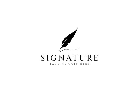 feather pen signature logo illustration vector design template