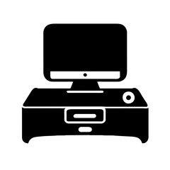 Computer set icon. Motherboard, monitor, system unit, desktop, screen, processor, cpu, work place, laptop, pc working, office. Vector icon in line, black and colorful style on white background