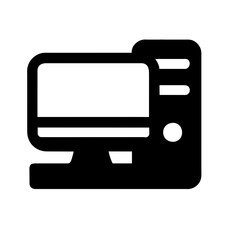 Computer set icon. Motherboard, monitor, system unit, desktop, screen, processor, cpu, work place, laptop, pc working, office. Vector icon in line, black and colorful style on white background