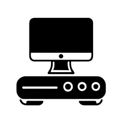Computer set icon. Motherboard, monitor, system unit, desktop, screen, processor, cpu, work place, laptop, pc working, office. Vector icon in line, black and colorful style on white background