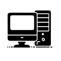 Computer set icon. Motherboard, monitor, system unit, desktop, screen, processor, cpu, work place, laptop, pc working, office. Vector icon in line, black and colorful style on white background