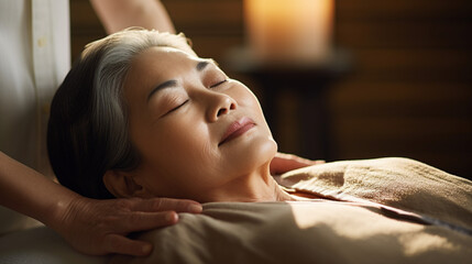 マッサージを受けるアジア人高齢女性