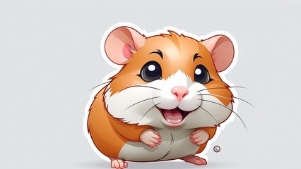 Logo Concept: Cute Cartoon Hamster with Bright Orange and White Fur, Smiling Expression on Grey Background