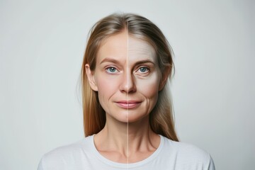 Aging gerontology. Comparison young to old generation witty. Less Wrinkles, jaw, dermal fillers, lines through skin care, anti aging cream, buddy and Facial contouring