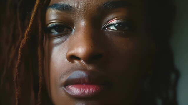 Closeup of a transgender person their face a mix of vulnerability and strength as they continue to navigate their identity, Close Up of Person With Dreadlocks