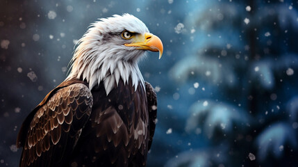 Obraz premium Bald Eagle Standing in Snow with Falling Snowflakes