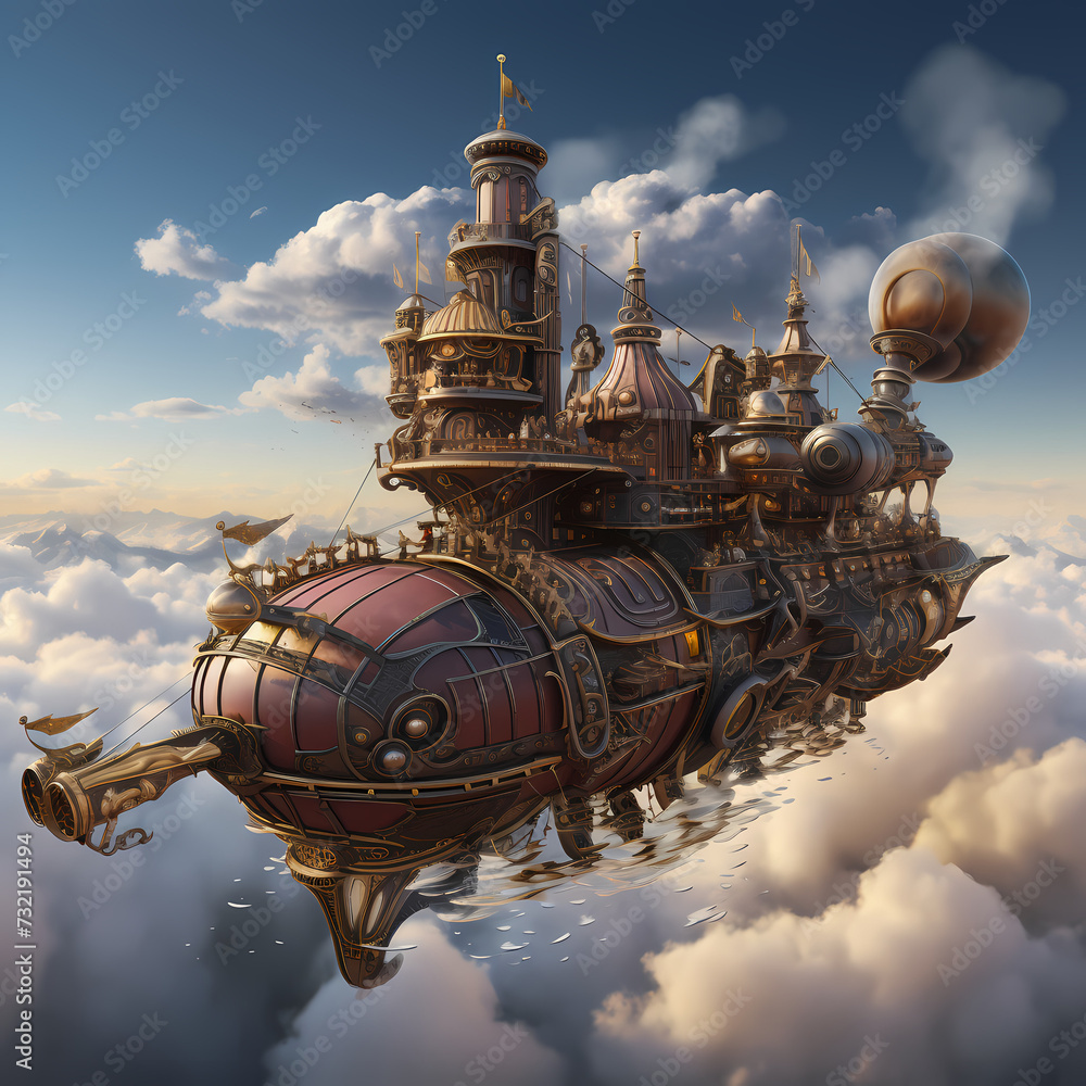 Canvas Prints Steampunk airship racing through the clouds. 