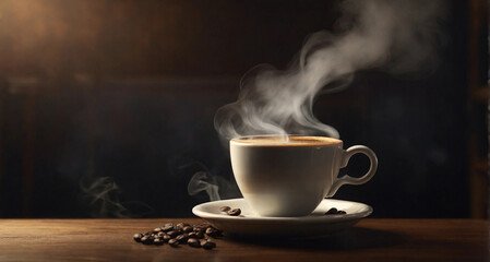 cup of coffee on the table with smoke