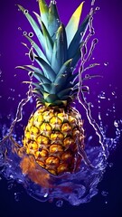 pineapple with water drops.ripe piPineapple on a Tropical Background. pineapple on a blue background.