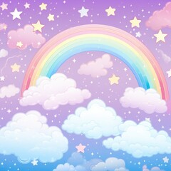 Rainbow in the Sky With Stars and Clouds