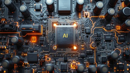 Fototapeta premium AI, artificial intelligence concept CPU digital technology artificial intelligence computer processor board chip Advanced Mobile Microprocessor Connecting Motherboard and Activating the entire System