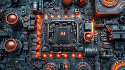 Fototapeta premium AI, artificial intelligence concept CPU digital technology artificial intelligence computer processor board chip Advanced Mobile Microprocessor Connecting Motherboard and Activating the entire System