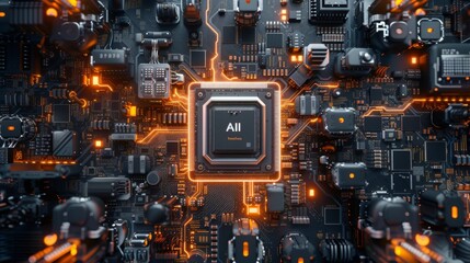 Fototapeta premium AI, artificial intelligence concept CPU digital technology artificial intelligence computer processor board chip Advanced Mobile Microprocessor Connecting Motherboard and Activating the entire System
