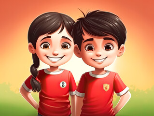 Couple of Boy and Girl in soccer football uniform for youth sport concept, Generative Ai - 732196421