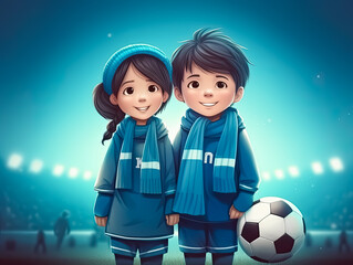 Couple of Boy and Girl in soccer football uniform for youth sport concept, Generative Ai - 732196446