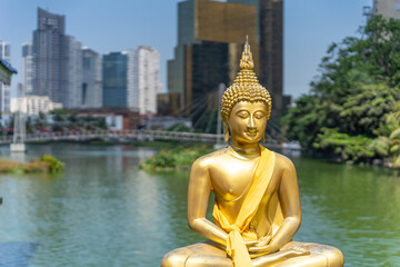 Golden buddha statue in Colombo, Sri Lanka