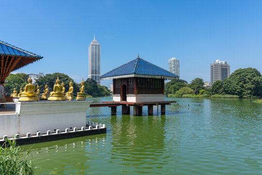 Colombo, Sri Lanka park with building in the lake