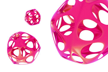 pink spherical 3d abstract sphere with holes on transparent background
