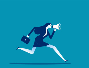 Person running while holding megaphone. Vector concept