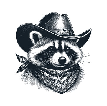 A raccoon  wear cowboy hat. Vector illustration.