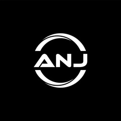 ANJ letter logo design with black background in illustrator, cube logo, vector logo, modern alphabet font overlap style. calligraphy designs for logo, Poster, Invitation, etc.