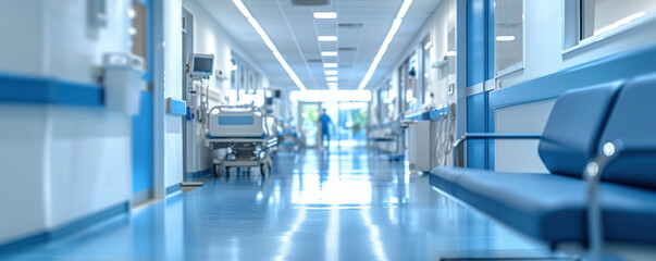 A blurred perspective of a hospital corridor, evoking the urgency and fast paced environment of a modern healthcare facility