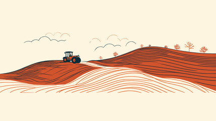Abstract geometric patterns inspired by tractor tracks in a plowed field  symbolizing the rhythmic and purposeful nature of agricultural machinery. simple minimalist illustration creative