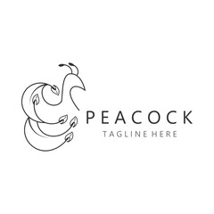 Peacock logo line art elegant concept icon design template flat vector