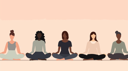 Digital graphic of women from various ethnicities practicing yoga together  reflecting the inclusive and serene atmosphere of a multicultural yoga session. simple minimalist illustration creative