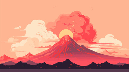 Digital graphic featuring a stylized representation of a volcanic eruption showcasing the breathtaking colors  textures  and shapes associated with the aesthetic appeal of volcanic phenomena. simple
