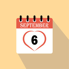 Icon calendar day - 6  September. 6th days of the month, vector illustration.