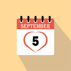 Icon calendar day - 5  September. 5th days of the month, vector illustration.