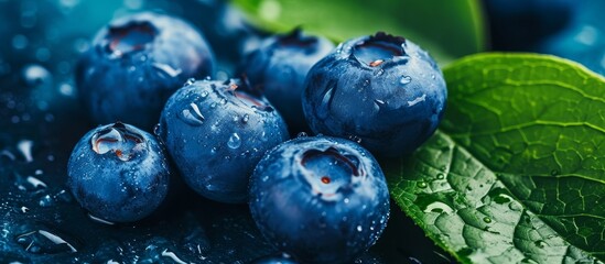 Blueberries, a seedless fruit, are sitting on a green leaf. They are a natural food and a staple ingredient in many dishes. Considered a superfood, blueberries are packed with nutrients.
