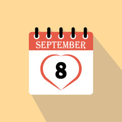 Fototapeta na wymiar Icon calendar day - 8 September. 8th days of the month, vector illustration.