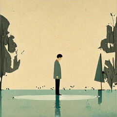 illustration of a person walking in a park