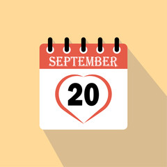 Icon calendar day - 20  September. 20th days of the month, vector illustration.