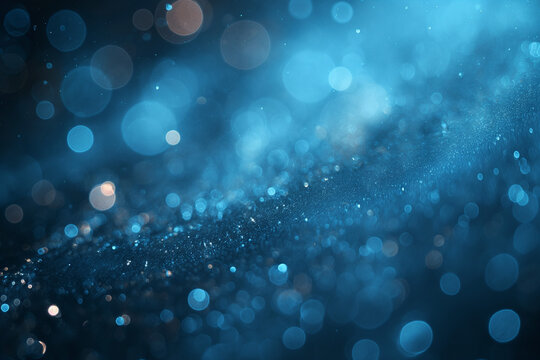 Abstract blue and black gilter bokeh digital art background. 