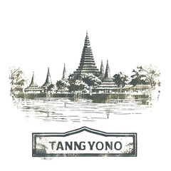 Stamp of Yangon City With Monochrome Mustard Color Shwedagon Pagoda a Transparent PNG City Concept Art Tshirt Design Illustration Label Diverse City Castle Large Urban Market Project Collage 