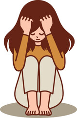 Depression sad girl cartoon illustration