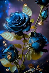 Valentines day Blue heart and Rose Wallpaper Ai generated image