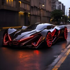 cars on the road.cars on the street.Futuristic car on an abstract glowing background