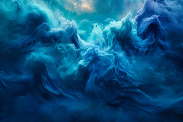 Abstract Artistic Smoke and Color Flow, Blue and Black Background with Dynamic Texture, Creative Design and Imagination Concept