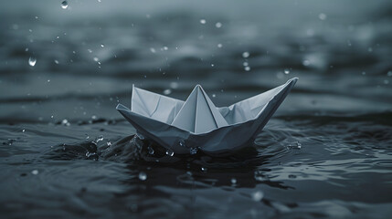  Paper Boat Adrift in Rainy Waters
