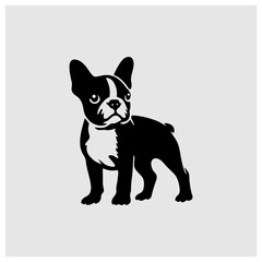 boston terrier standing silhouette stencil vector - obrazy, fototapety, plakaty