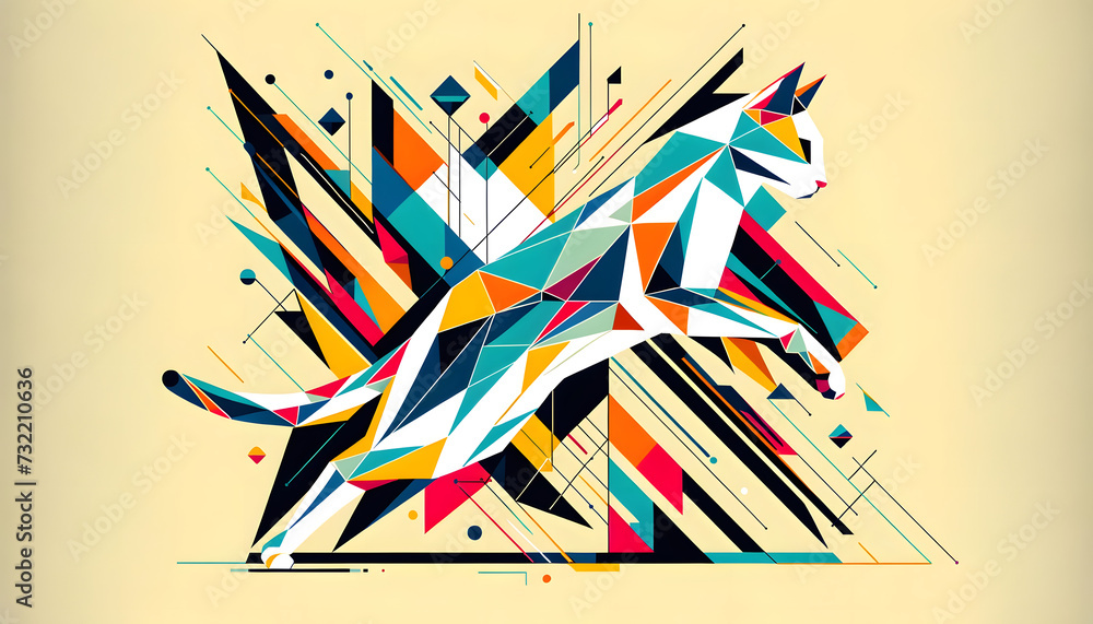 Aufkleber the geometric abstract background featuring the silhouette of a cat has been created, showcasing the