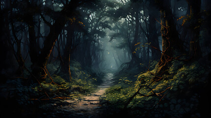 forest in the night,,
dark forest in night