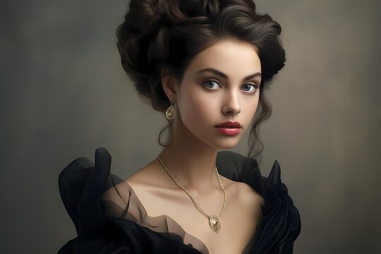 Elegance personified in a high-res studio image featuring a model with an enchanting face and understated attire.