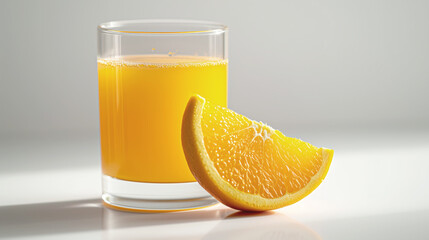 glass of fresh orange juice with sliced orange isolated on white background