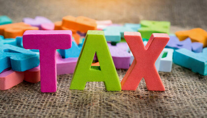 letters folded into the word tax - obrazy, fototapety, plakaty